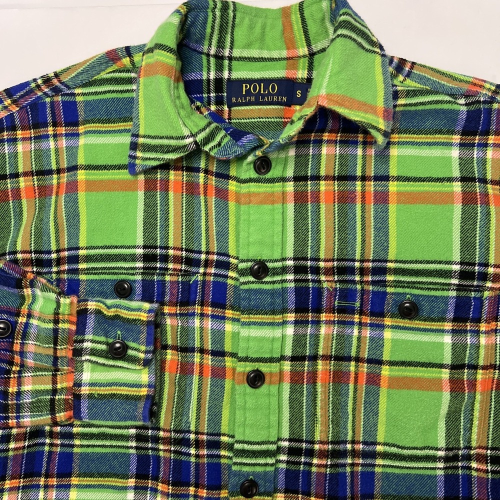 Polo Ralph Lauren Mens Flannel Shirt Green Blue Plaid Heavier‎ Soft Size Small
